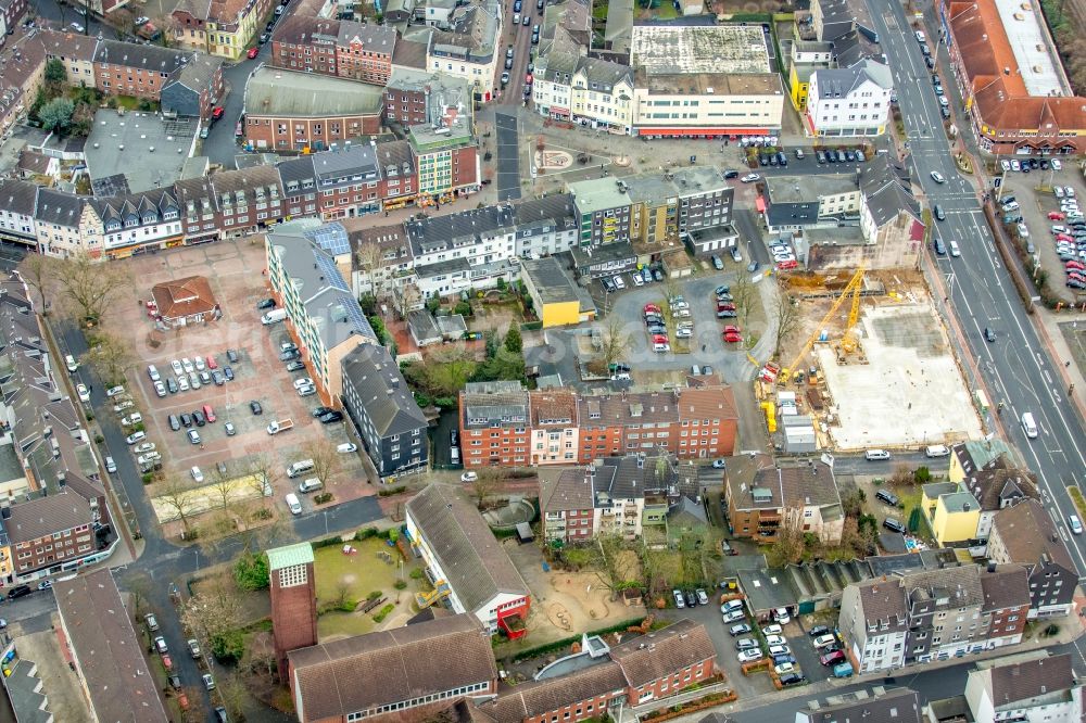 Oberhausen from the bird's eye view: Construction site for the new building eines Supermarkt on Bottroper Strasse - Im Wiedemhof in Oberhausen in the state North Rhine-Westphalia, Germany