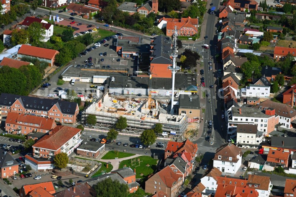 Lauenburg/Elbe from above - Construction site for the new building of a store of the supermarket Edeka on Berliner Strasse corner Buechener Weg in Lauenburg/Elbe in the state Schleswig-Holstein, Germany