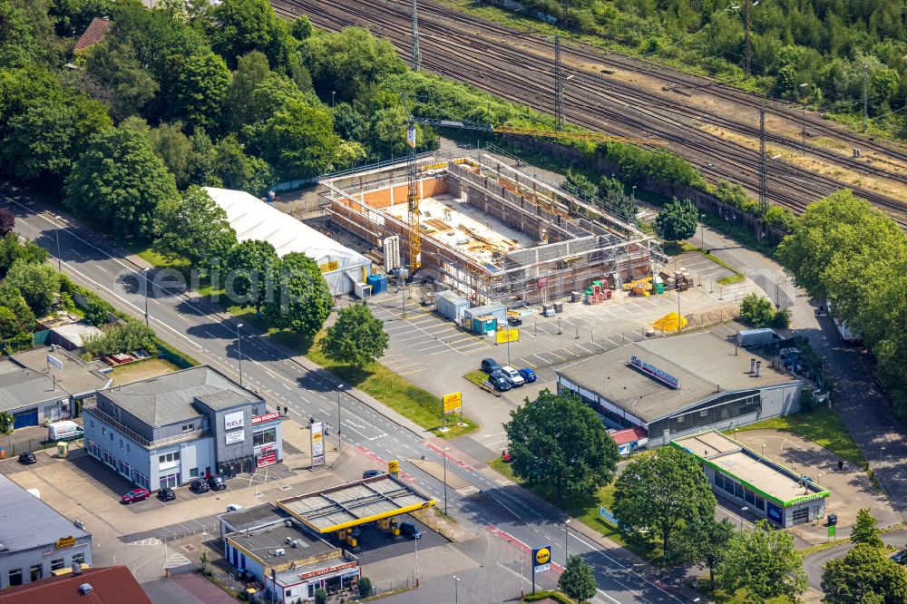 Herne from above - Construction site for the new building of a store of the supermarket Netto on Berliner Strasse - Herner Strasse in the district Wanne-Eickel in Herne at Ruhrgebiet in the state North Rhine-Westphalia, Germany