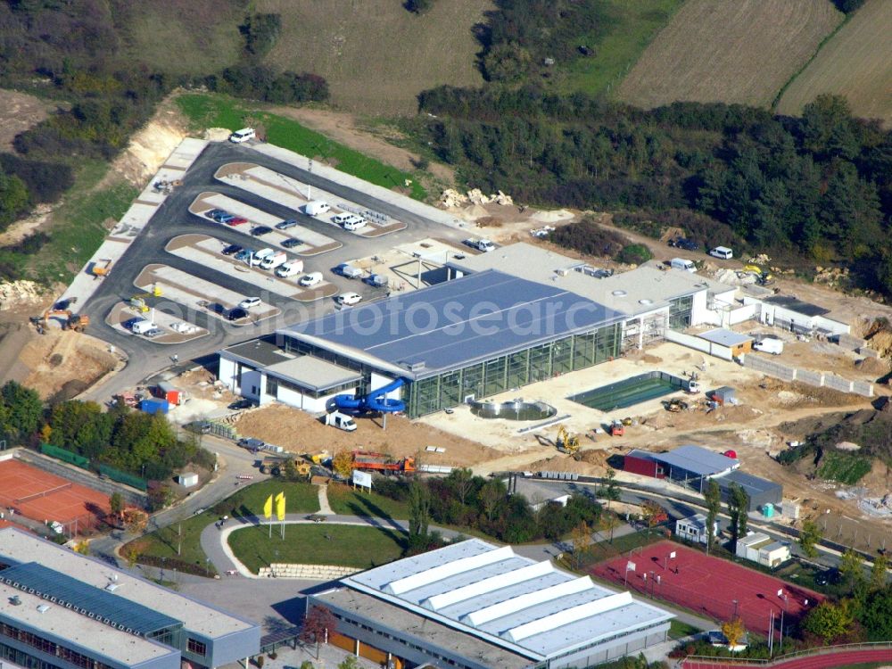 Aerial image Burglengenfeld - Construction for the new building of the spa and swimming pool at the swimming pool of Recreation Bulmare Im Naabtalpark in Burglengenfeld in the state Bavaria, Germany