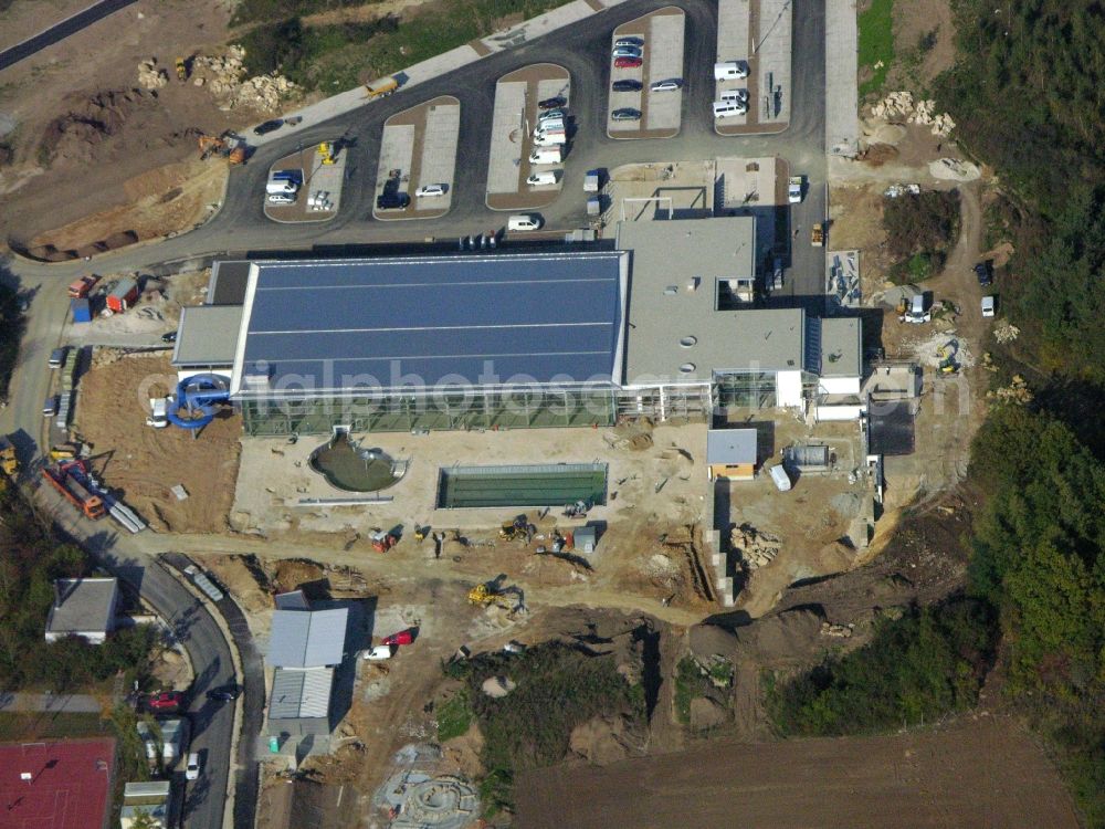 Burglengenfeld from above - Construction for the new building of the spa and swimming pool at the swimming pool of Recreation Bulmare Im Naabtalpark in Burglengenfeld in the state Bavaria, Germany