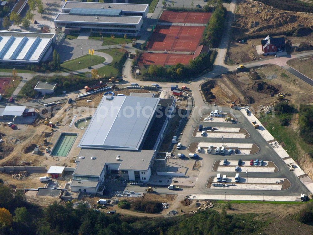 Burglengenfeld from above - Construction for the new building of the spa and swimming pool at the swimming pool of Recreation Bulmare Im Naabtalpark in Burglengenfeld in the state Bavaria, Germany