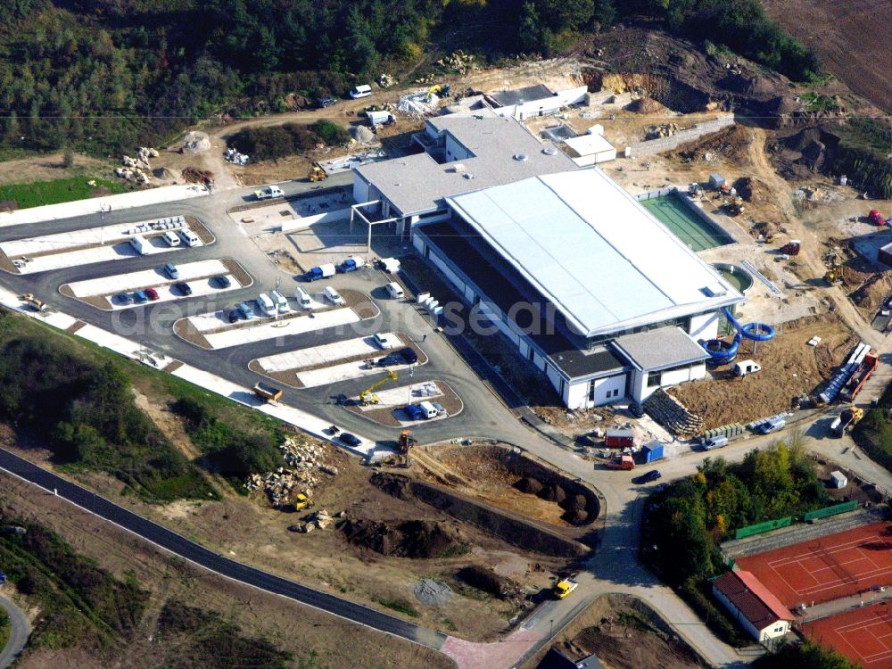 Burglengenfeld from above - Construction for the new building of the spa and swimming pool at the swimming pool of Recreation Bulmare Im Naabtalpark in Burglengenfeld in the state Bavaria, Germany