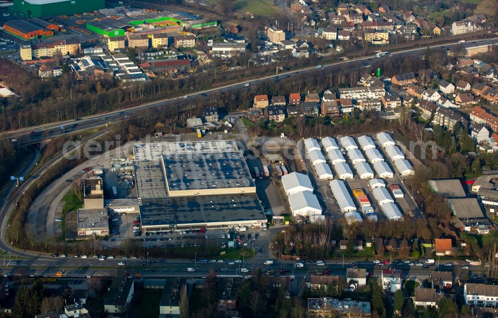 Aerial photograph Herne - Construction for the new building of the spa and swimming pool at the swimming pool of Recreation Freizeitbades Wannanas der Herner Baedergesellschaft in Herne in the state North Rhine-Westphalia