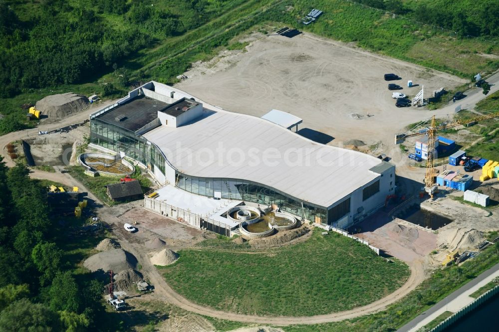 Werder (Havel) from above - Construction for the new building of the spa and swimming pool at the swimming pool of Recreation Havel-Therme Zum Grossen Zernsee in Werder (Havel) in the state Brandenburg, Germany