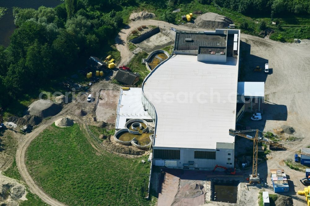 Werder (Havel) from the bird's eye view: Construction for the new building of the spa and swimming pool at the swimming pool of Recreation Havel-Therme Zum Grossen Zernsee in Werder (Havel) in the state Brandenburg, Germany