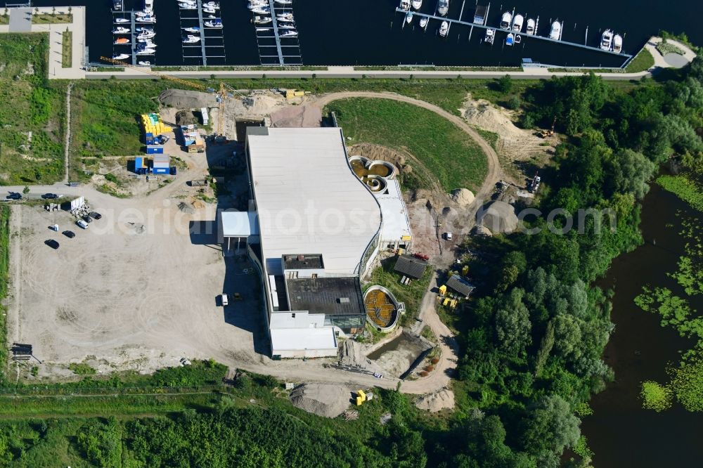 Werder (Havel) from above - Construction for the new building of the spa and swimming pool at the swimming pool of Recreation Havel-Therme Zum Grossen Zernsee in Werder (Havel) in the state Brandenburg, Germany