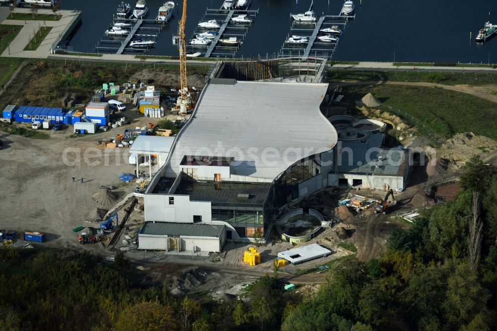 Werder (Havel) from the bird's eye view: Construction for the new building of the spa and swimming pool at the swimming pool of Recreation Havel-Therme Zum Grossen Zernsee in Werder (Havel) in the state Brandenburg, Germany