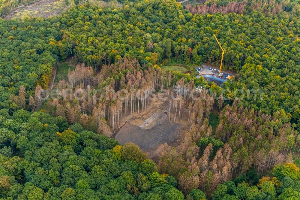 Aerial image Menden (Sauerland) - Construction for the new building of the spa and swimming pool at the swimming pool of Recreation a??Kleine Leitmeckea?? at Leitmecke in Menden (Sauerland) in the state North Rhine-Westphalia, Germany