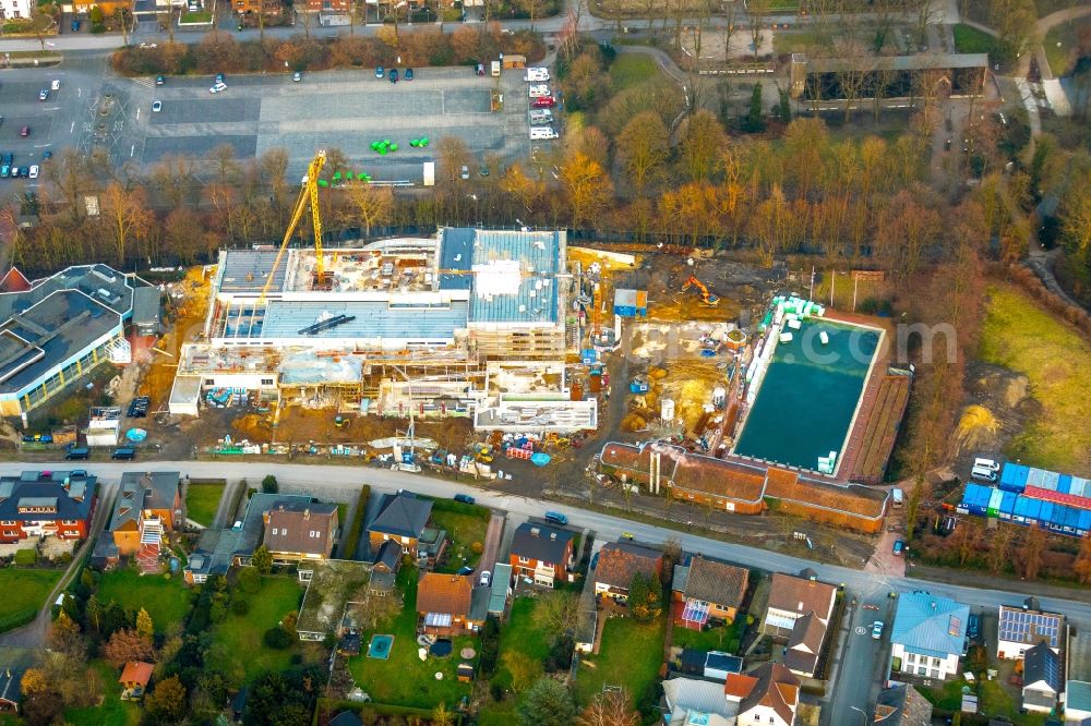 Aerial image Werne - Construction for the new building of the spa and swimming pool at the swimming pool of Recreation Natur-Solebad Werne GmbH in Werne in the state North Rhine-Westphalia