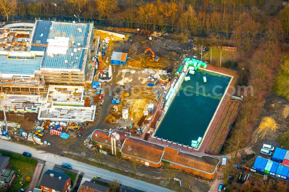 Werne from above - Construction for the new building of the spa and swimming pool at the swimming pool of Recreation Natur-Solebad Werne GmbH in Werne in the state North Rhine-Westphalia