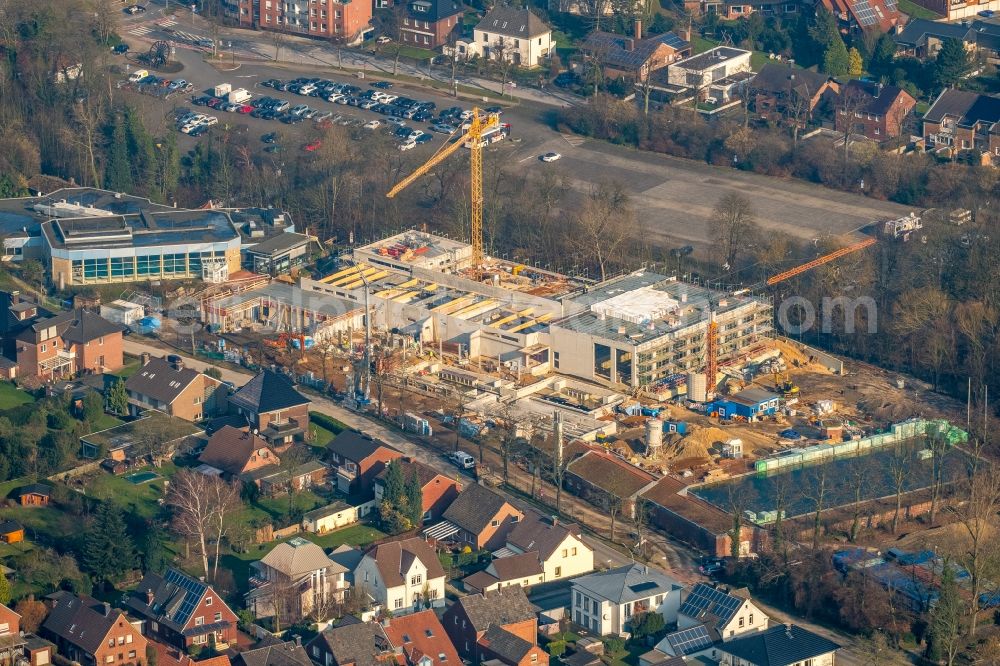 Werne from the bird's eye view: Construction for the new building of the spa and swimming pool at the swimming pool of Recreation Natur-Solebad Werne GmbH in Werne in the state North Rhine-Westphalia