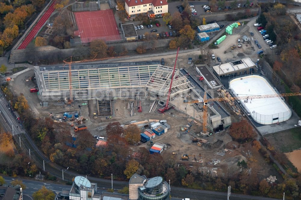 Aerial photograph Würzburg - Construction for the new building of the spa and swimming pool at the swimming pool of Recreation Nautilandbad in the district Zellerau in Wuerzburg in the state Bavaria, Germany