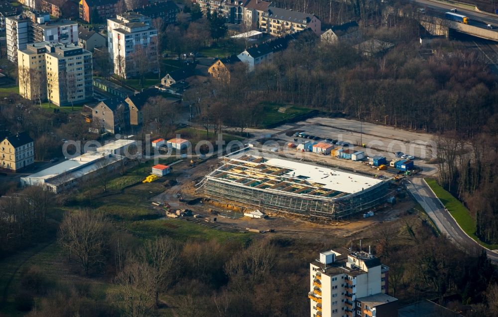 Aerial photograph Herne - Construction for the new building of the spa and swimming pool at the swimming pool of Recreation Freizeitbades Wananas der Herner Baedergesellschaft in Herne in the state North Rhine-Westphalia