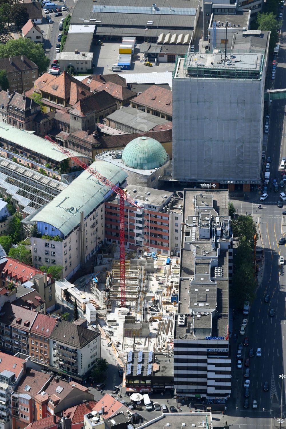 Aerial image Nürnberg - New construction of a parking deck underground car park on Gostenhofer Schulgasse in Nuremberg in the state Bavaria, Germany