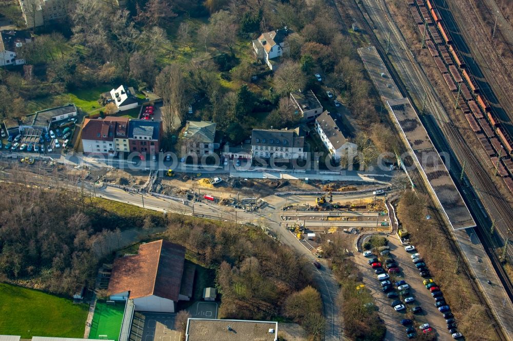 Aerial image Bochum - Construction site for the new building einer TRAM stop station at the road Hauptstrasse in Bochum in the state North Rhine-Westphalia