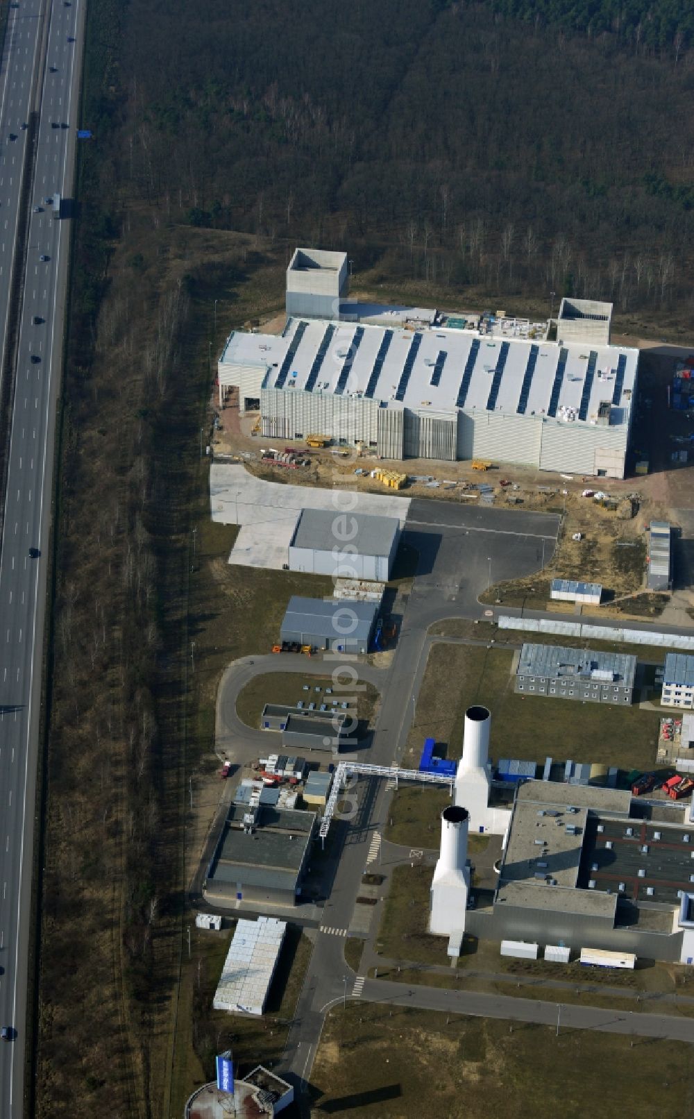 Aerial image Dahlewitz - Construction site to build a new engine test stand at the Rolls Royce plant in Dahlewitz in Brandenburg