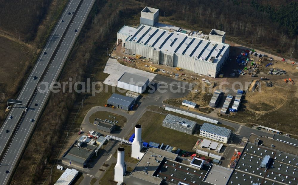 Dahlewitz from above - Construction site to build a new engine test stand at the Rolls Royce plant in Dahlewitz in Brandenburg