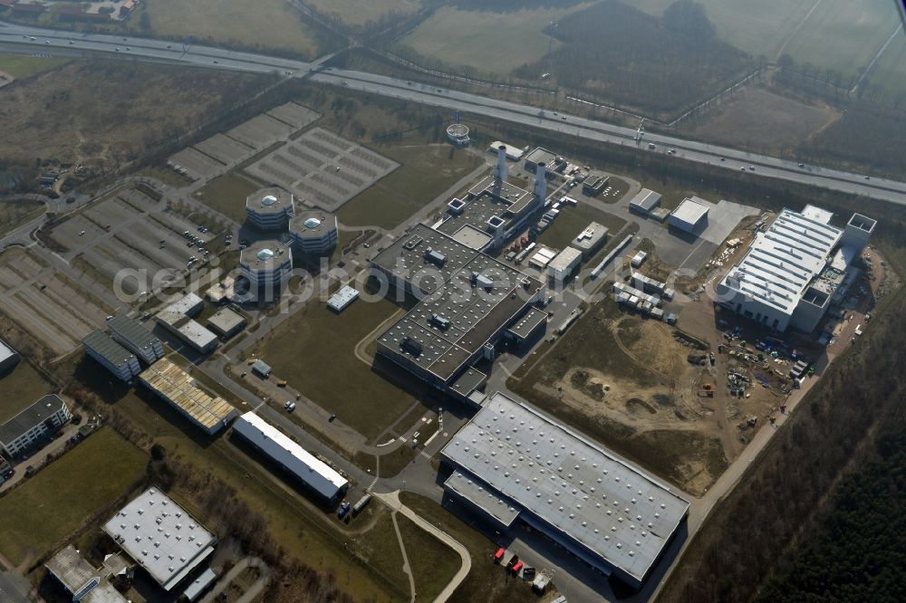 Aerial image Dahlewitz - Construction site to build a new engine test stand at the Rolls Royce plant in Dahlewitz in Brandenburg