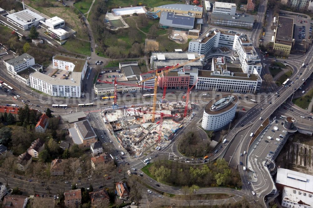 Aerial photograph Mainz - Construction site for the new building of the Trigon complex, a building ensemble with hotel, offices and Apartments in the district Oberstadt in Mainz in the state Rhineland-Palatinate