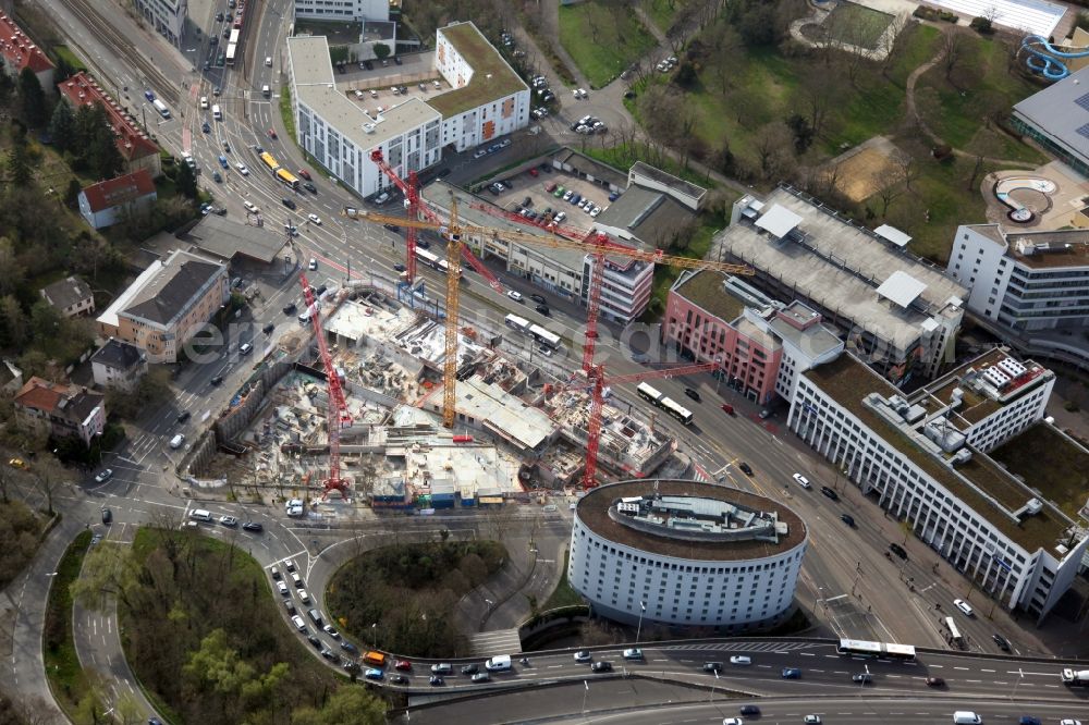 Mainz from above - Construction site for the new building of the Trigon complex, a building ensemble with hotel, offices and Apartments in the district Oberstadt in Mainz in the state Rhineland-Palatinate