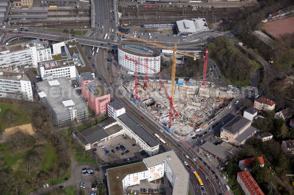 Aerial image Mainz - Construction site for the new building of the Trigon complex, a building ensemble with hotel, offices and Apartments in the district Oberstadt in Mainz in the state Rhineland-Palatinate