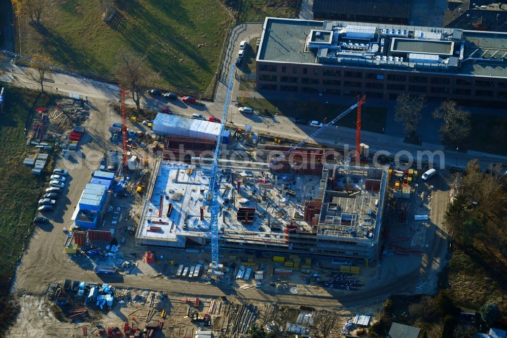 Aerial image Berlin - Construction site for the new building TZR Tiermedizinisches Zentrum fuer Resistenzforschung in the district Zehlendorf in Berlin, Germany