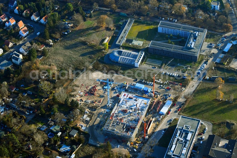 Berlin from above - Construction site for the new building TZR Tiermedizinisches Zentrum fuer Resistenzforschung in the district Zehlendorf in Berlin, Germany