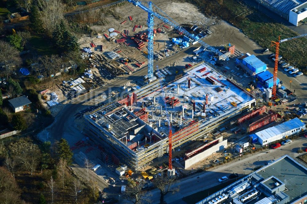 Aerial image Berlin - Construction site for the new building TZR Tiermedizinisches Zentrum fuer Resistenzforschung in the district Zehlendorf in Berlin, Germany