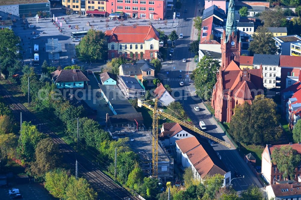 Bernau from above - Construction site for the new building on Ulitzkastrasse in Bernau in the state Brandenburg, Germany