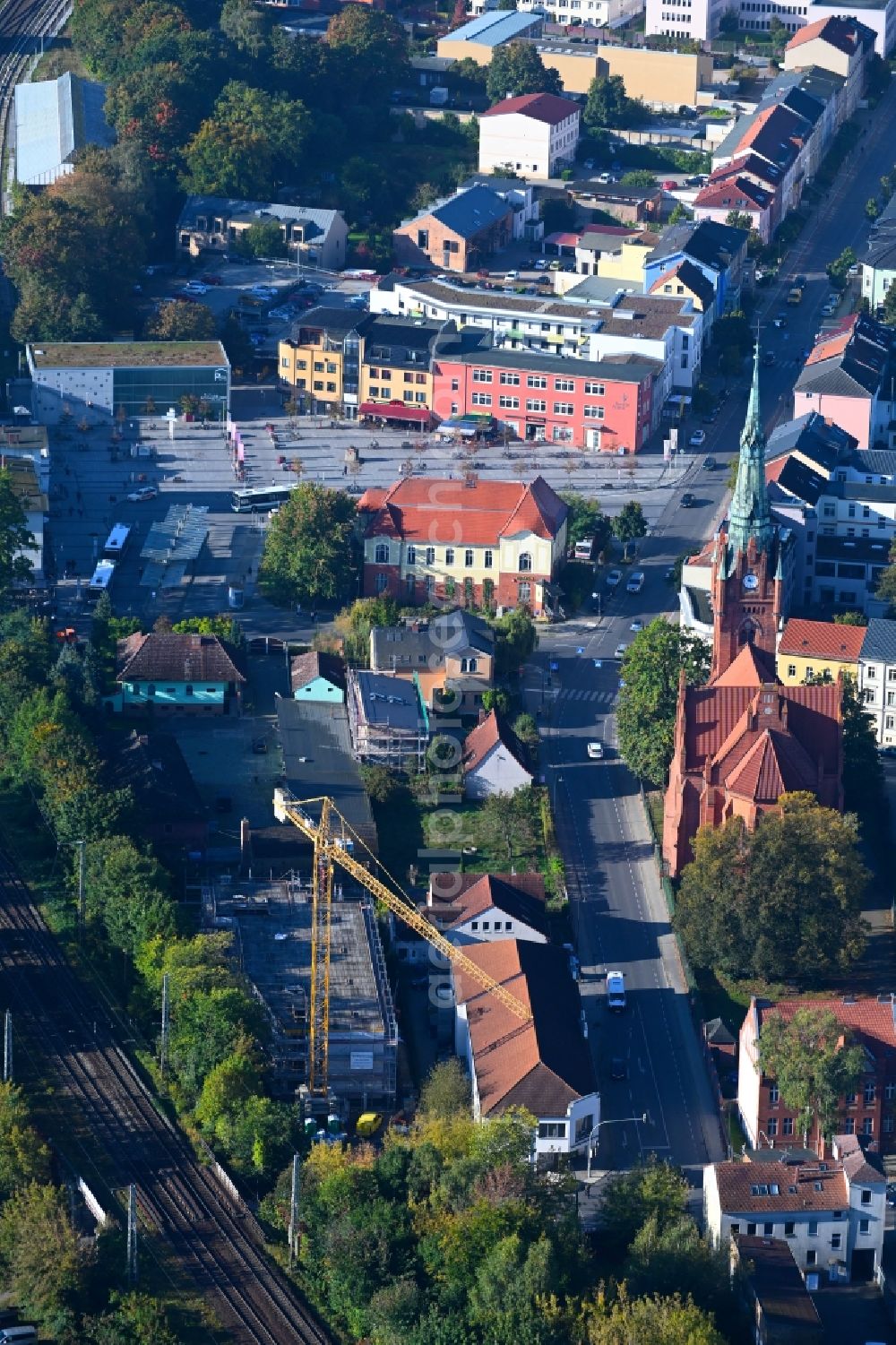 Bernau from the bird's eye view: Construction site for the new building on Ulitzkastrasse in Bernau in the state Brandenburg, Germany