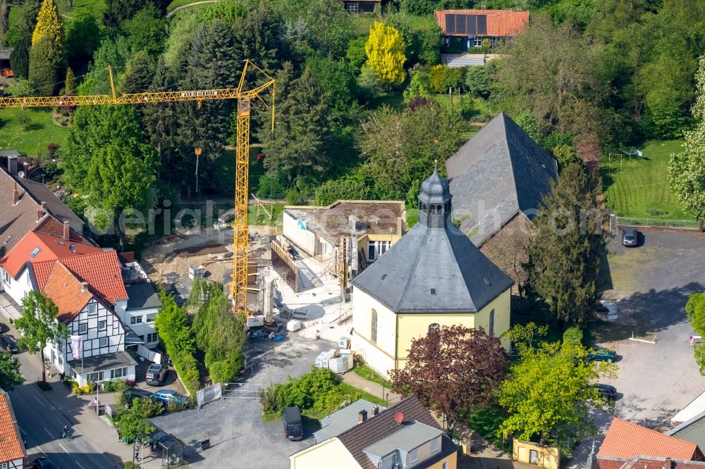 Rhynern from above - Construction site for the new building of Kindergarten on church in Rhynern in the state North Rhine-Westphalia