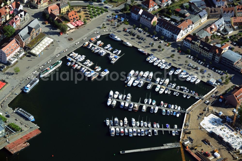 Aerial photograph Waren (Müritz) - Construction site for the new building and reconstruction of the city port - marina at Mueritz basic in Waren (Mueritz) in the state Mecklenburg - Western Pomerania