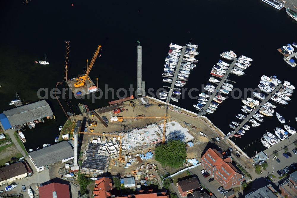 Aerial photograph Waren (Müritz) - Construction site for the new building and reconstruction of the city port - marina at Mueritz basic in Waren (Mueritz) in the state Mecklenburg - Western Pomerania