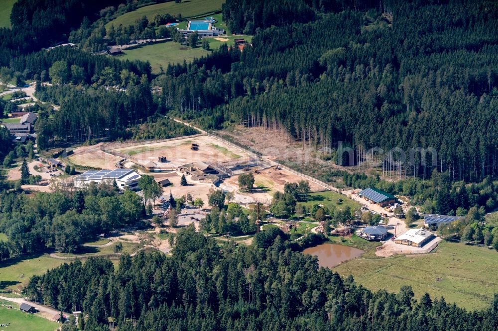 Löffingen from the bird's eye view: Construction site for the new building and Umbau of Wildpark Gelaenof tatzmania in Loeffingen in the state Baden-Wurttemberg, Germany