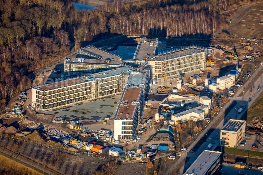 Aerial photograph Dortmund - New construction of the company administration building AMPRION in Phoenix-West Industriegebiet and TechnologiePark Dortmand in the district Hoerde in Dortmund in the state North Rhine-Westphalia, Germany