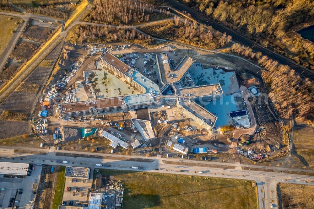 Aerial photograph Dortmund - New construction of the company administration building AMPRION in Phoenix-West Industriegebiet and TechnologiePark Dortmand in the district Hoerde in Dortmund in the state North Rhine-Westphalia, Germany