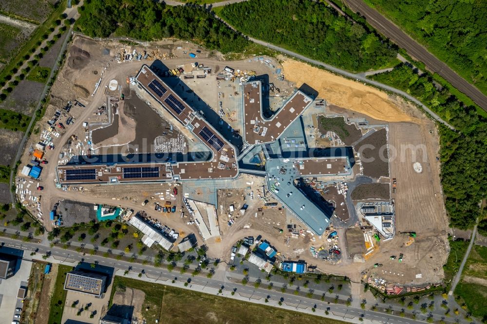 Dortmund from the bird's eye view: New construction of the company administration building AMPRION in Phoenix-West Industriegebiet and TechnologiePark Dortmand in the district Hoerde in Dortmund in the state North Rhine-Westphalia, Germany