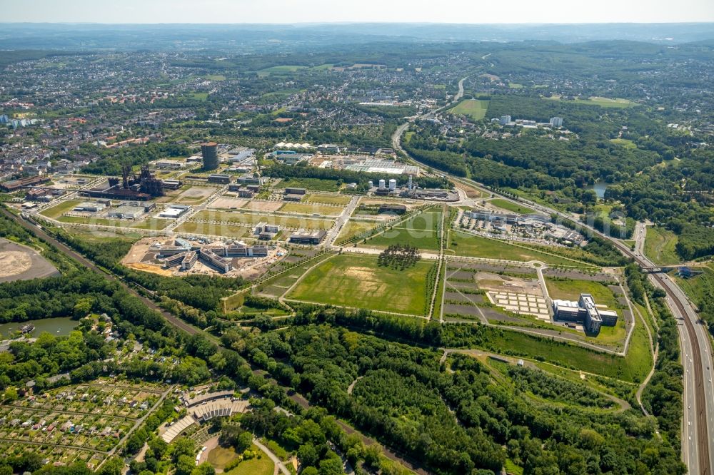 Dortmund from above - New construction of the company administration building AMPRION in Phoenix-West Industriegebiet and TechnologiePark Dortmand in the district Hoerde in Dortmund in the state North Rhine-Westphalia, Germany