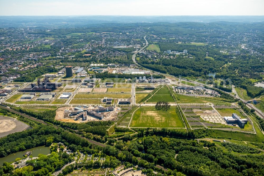 Dortmund from the bird's eye view: New construction of the company administration building AMPRION in Phoenix-West Industriegebiet and TechnologiePark Dortmand in the district Hoerde in Dortmund in the state North Rhine-Westphalia, Germany