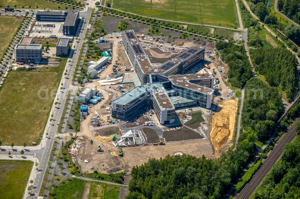 Dortmund from above - New construction of the company administration building AMPRION in Phoenix-West Industriegebiet and TechnologiePark Dortmand in the district Hoerde in Dortmund in the state North Rhine-Westphalia, Germany