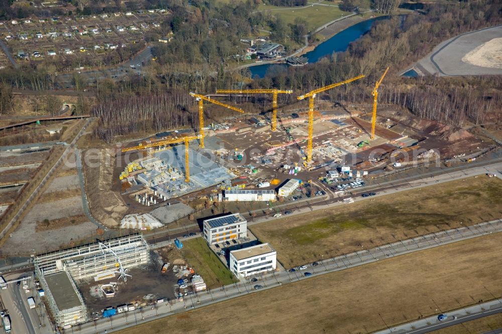 Dortmund from the bird's eye view: Construction site for the new building of Amprion GmbH in construction of Ed. Zueblin AG in the district Hoerde in Dortmund in the state North Rhine-Westphalia