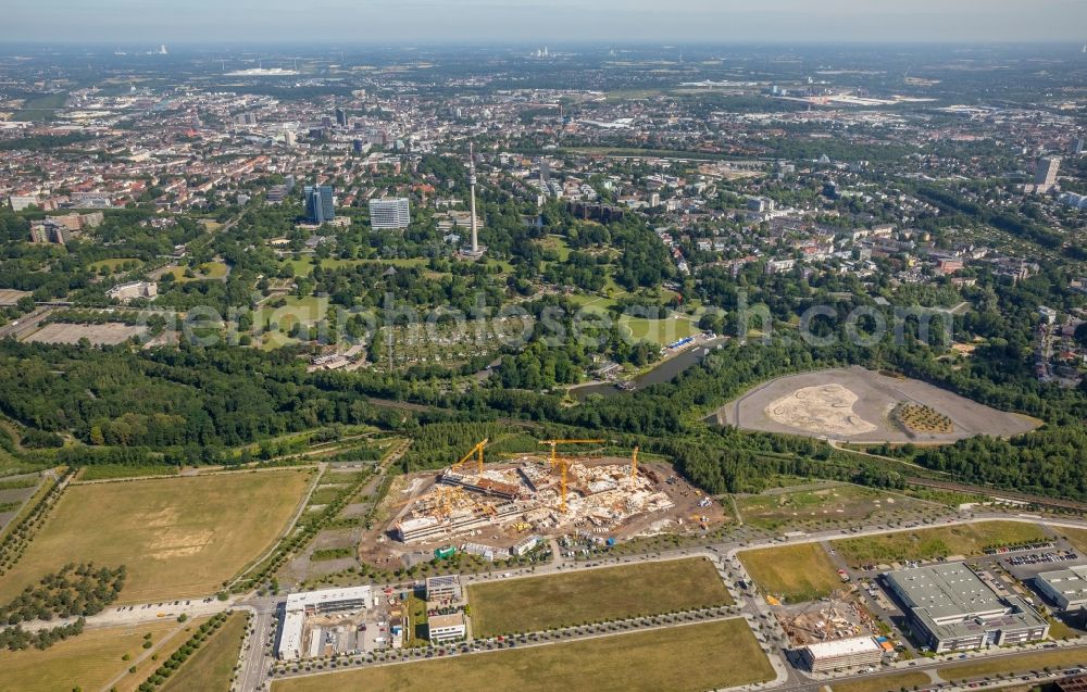 Dortmund from above - Construction site for the new building of Amprion GmbH in construction of Ed. Zueblin AG in the district Hoerde in Dortmund in the state North Rhine-Westphalia