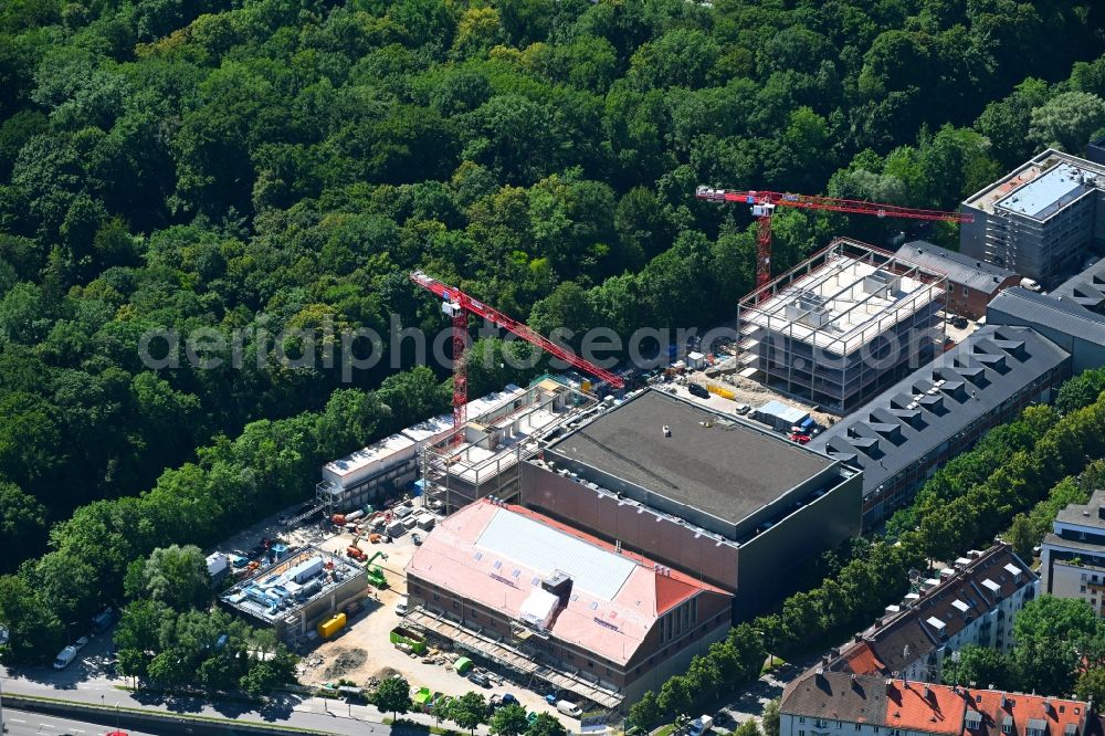 München from the bird's eye view: Construction site for the new building of the indoor arena and culture center Gasteig HP8 on Hans-Preissinger-Strasse in the district Sendling in Munich in the state Bavaria, Germany