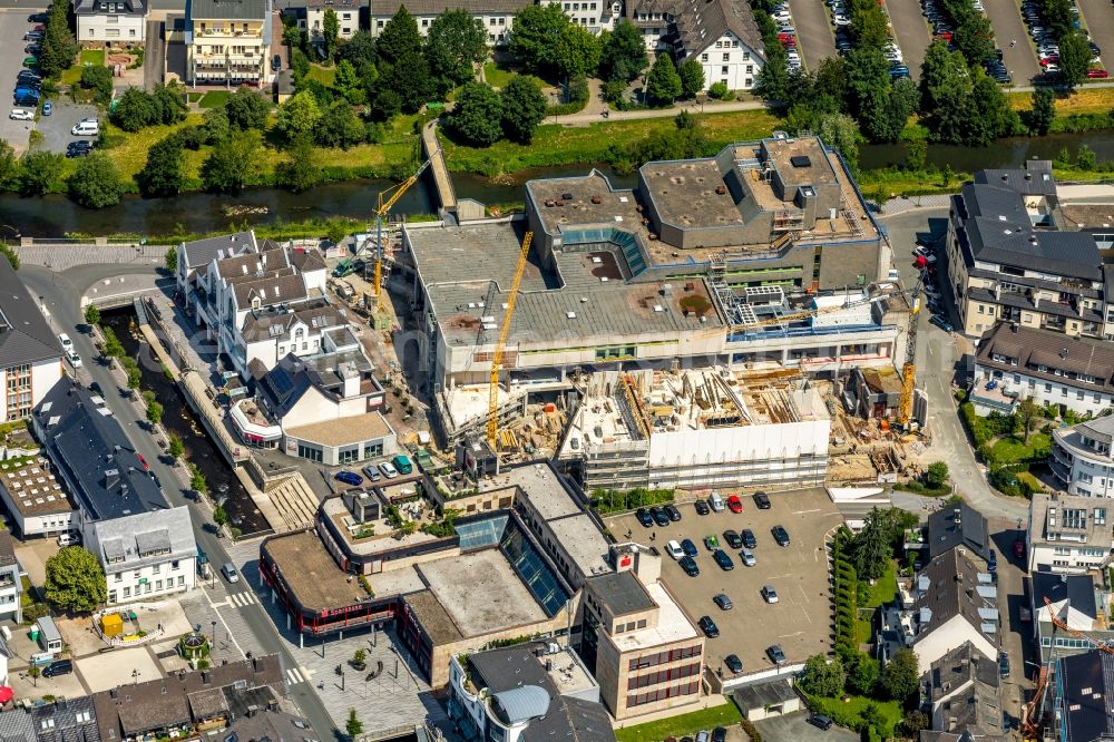 Aerial image Meschede - Building of the indoor arena Stadthalle Meschede of Fokus Development AG on Winziger Platz in Meschede in the state North Rhine-Westphalia, Germany