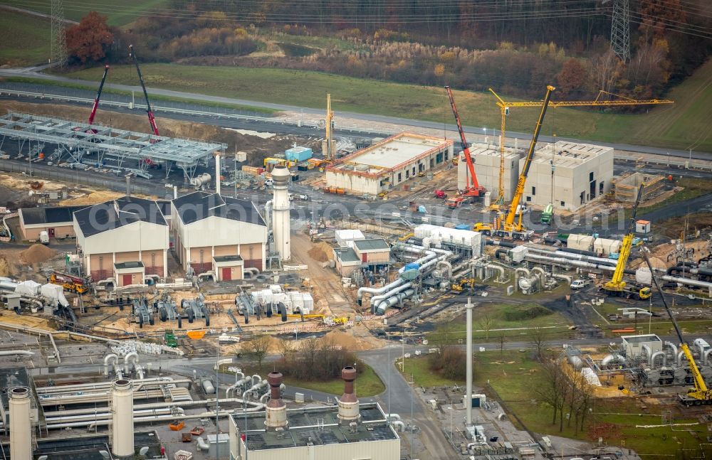 Werne from the bird's eye view: Construction site for the new building at the gas supply company Open Grid Europe in the district Ruhr Metropolitan Area in Werne in the state North Rhine-Westphalia