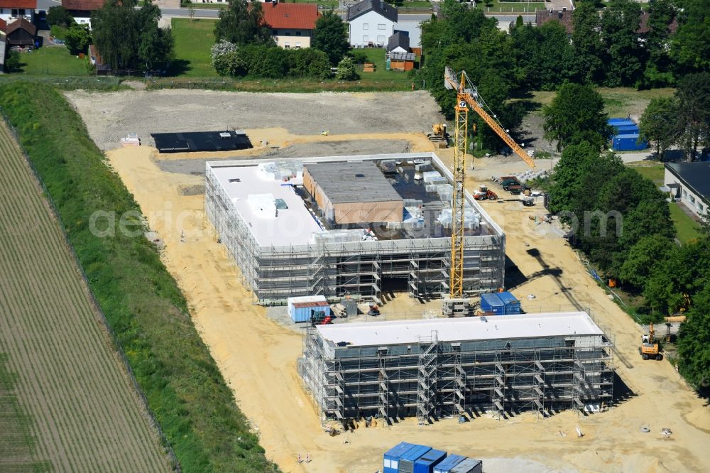 Moos from above - Construction site for the new building eines Verwaltungsgebaeudes of Wasserversorgung Bayerischer Wald in Moos in the state Bavaria, Germany