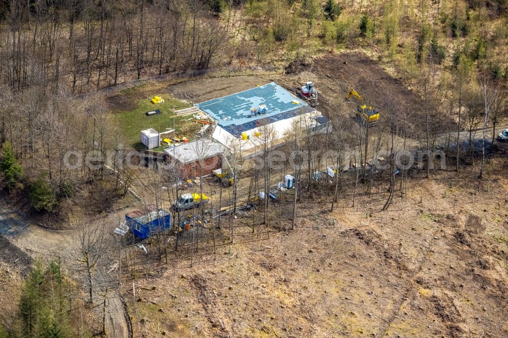 Aerial image Kreuztal - Construction site for the new building im Waldgebiet zwischen dem Mattenbach and the Ferndorf Bach in Kreuztal in the state North Rhine-Westphalia, Germany