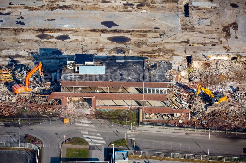 Bochum from the bird's eye view: Construction site for the new building of a goods distribution centre on site of the former Opel Works II in Bochum in the state of North Rhine-Westphalia