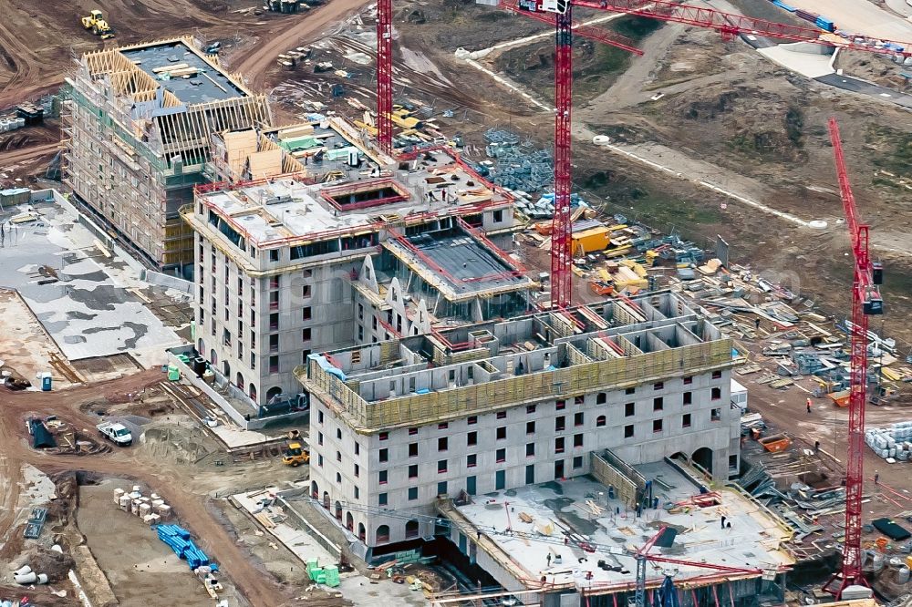 Aerial photograph Rust - Construction for the new building of the spa and swimming pool at the swimming pool of Recreation Europa-Park in Rust in the state Baden-Wuerttemberg